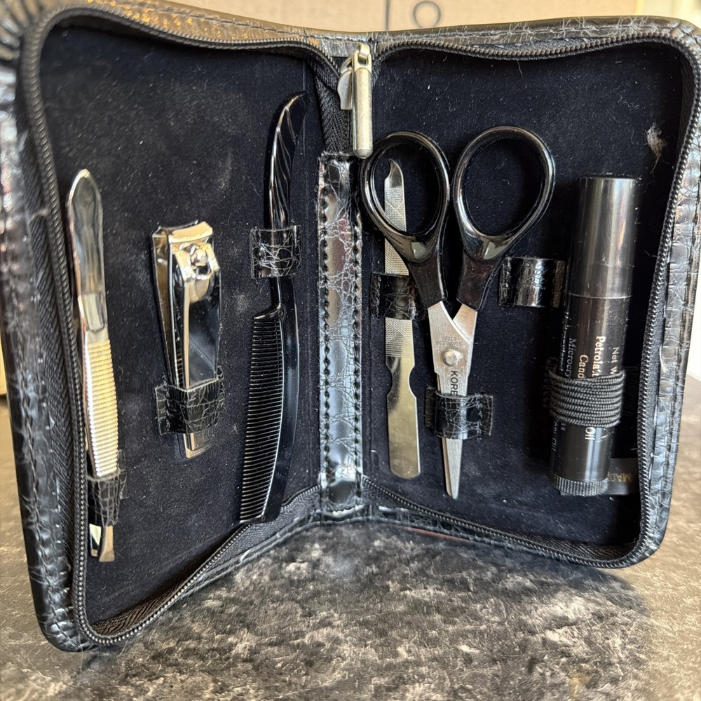 Men's Manicure & Mustache Wax Grooming Kit With Black Case